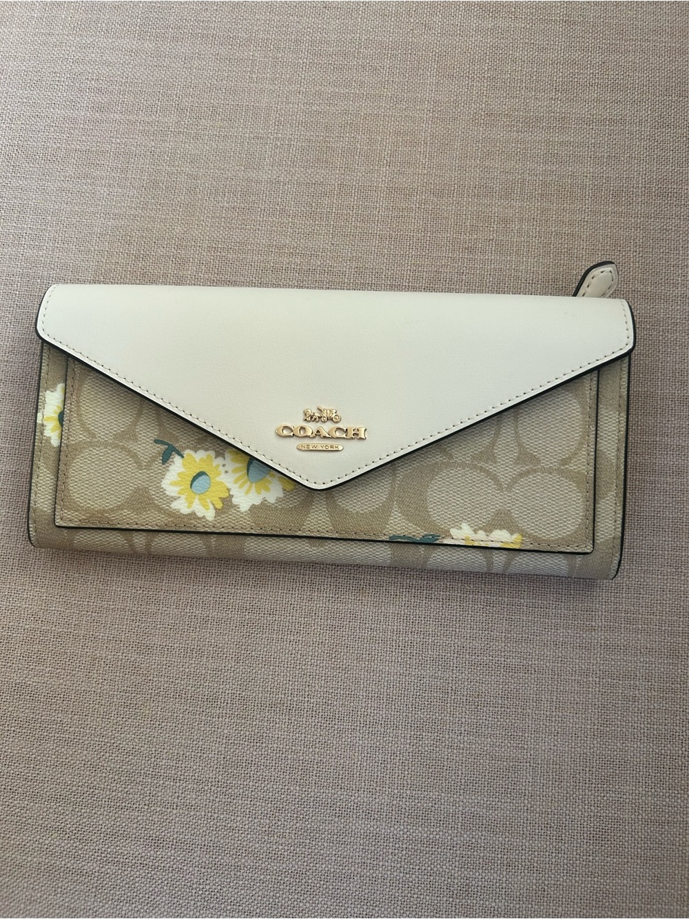 Coach Floral Signature Envelope Wallet in Cream, Tan and Yellow